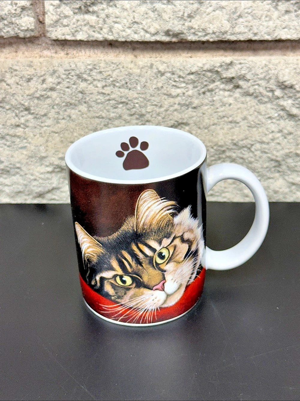 Vintage 2004 LANG Lowell Herrero Mocha Dominguez Tabby Cat Coffee Mug Paw Print